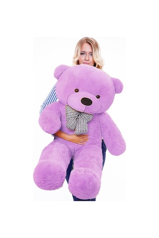 Sole 130 Cm Papyonlu Sevimli Peluş Ayı - Sevgiliye Özel Hediye Lila