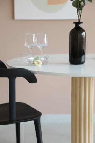 Naturalwood Ahşap Ayaklı Yuvarlak Yemek Masası, Modern Mat Beyaz Mdf Yemek Ma