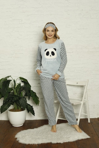 Kadın Puantiyeli Alt Polar Üst Kışlık Pijama Takımı 02129 Mint Yeşil