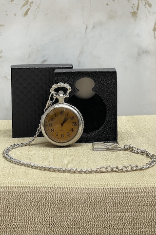 Büro Ev Ofis Hediyesi İçin Kutulu Silver Stil Camlı Köstekli Saat