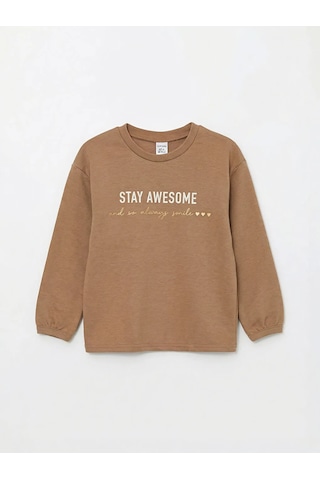 Lc Waikiki Kahverengi Baskılı Kız Bebek Sweatshirt