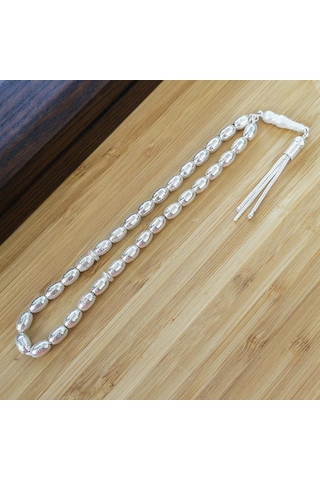 925 Ayar Gümüş Arpa Kesim Nokta İşlemeli Tesbih