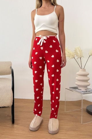 Giysa Kadın Beli Lastikli Kalp Desenli Pijama Altı Kırmızı - 26y 4522