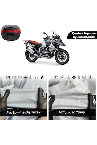 Bmw R 1250 Gs Adventure Motosiklet Brandası Su Geçirmez Miflonlu Topcase Çanta Uyumlu