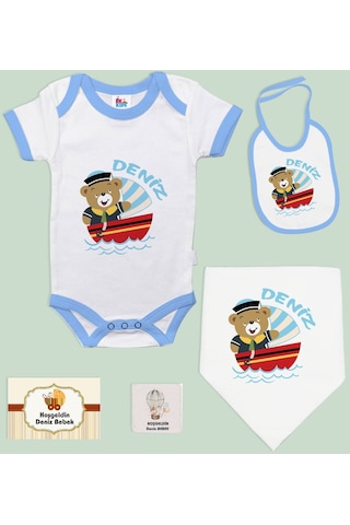 Bk Kids Kişiye Özel İsimli 5 Parça Mavi Bebek Body Zıbın Ve Battaniye Hediye Seti, Yeni Doğan Bebek Giyim Hediyesi-1
