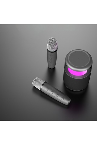 Lenyes S217 Rgb Işıklı Karaoke Mikrofonlu Bluetooth Speaker Hoparlör V5.3 Siyah Siyah