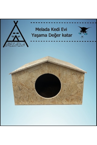 Melada Kedi Evi Dış Ortam Uygun Ahşap Kedi Evi Osb 50x50x35 Cm