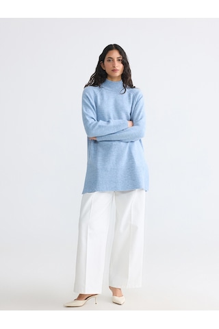 Lcw Modest Mavi Yarım Balıkçı Yaka Oversize Kadın Triko Tunik