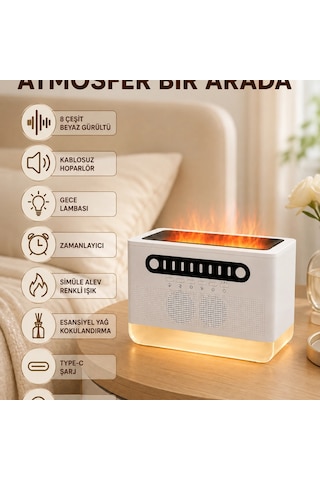 Type-c Şarjlı Kablosuz Hoparlör Beyaz Gürültü Ve Atmosfer Işığı