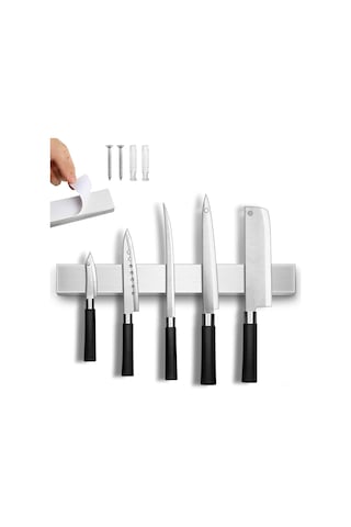 Ximistore9 Gümüş Renkli Paslanmaz Çelik 304 Manyetik Bıçak Tutucu - Modern Mutfak Bıçak Şeridi, Çekmeceden Tasarruf Sağlar