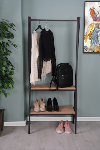 Yeşim 2 Raflı Metal Giysi Askılık Siyah