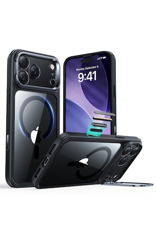 Esr Apple Uyumlu iPhone 17 Pro Max Hybrid Magsafe Standlı Kılıf - Kamera Kontrol Butonu - Şeffaf Siyah Şeffaf Siyah