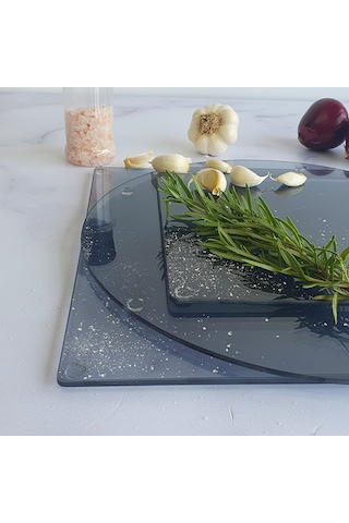 Decorita Cam Kesme Tablası | 3'lü Takım | Füme Cam