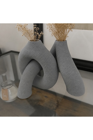 Buradabulabilirsin 3d Baskı Interlocking Vazo - İç İçe Geçen Dekoratif Vazo-gri Bbz