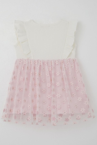 Breeze Kız Çocuk Elbise Eteği Çiçekli Tül Detaylı 3-8 Yaş, Ekru Ekru