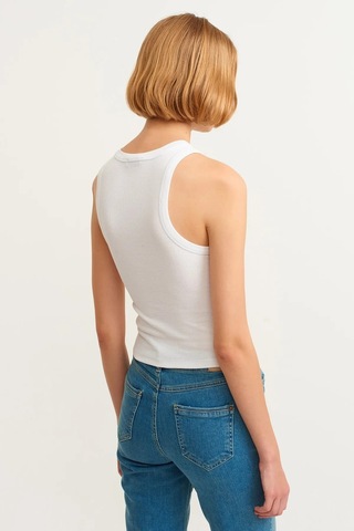 Refox Kadın Beyaz Fitilli T-shirt Halter Yaka Örme Atlet , Sporcu Atlet