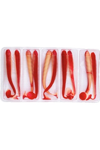 Silikon Kurt Yem - 4,2g 105mm - Turna/levrek Silikonu - 1 Adet - Kırmızı/beyaz - Karides Kokulu