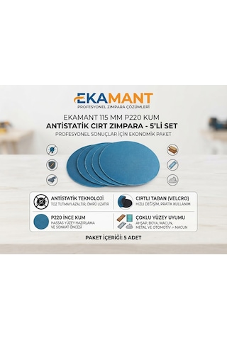 Ekamant 5'li Set 115 Mm P220 Kum Antistatik Cırt Zımpara Daire Disk