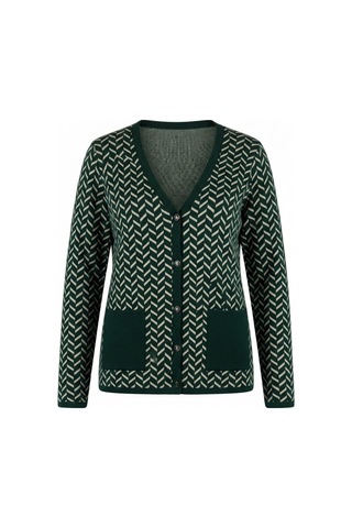 Onno Style Women Klasik Triko Düğmeli Ceket Yeşil