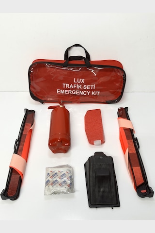 Lüx Araç Trafik Çantası Seti 6 Parça Full Paket - 1 Kg Yangın Tüpü, Reflektör, İlk Yardım Seti Universal