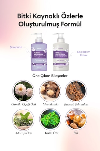 Canlandırıcı Saç Bakım Seti Kundal Honey & Macadamia Nature Shampoo+treatment-white Musk Edition