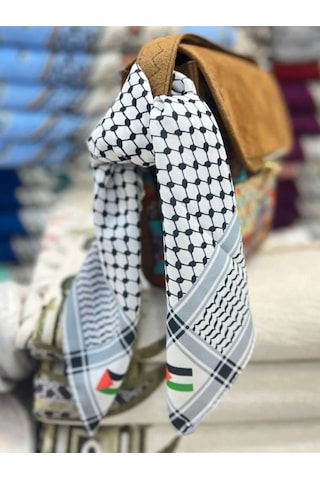 Filistin Temalı Fular 45x45 Unisex Günlük Kullanıma Uygun Puşi Şal Kefiye Filistin Bayrak Afl24106 Siyah - Beyaz