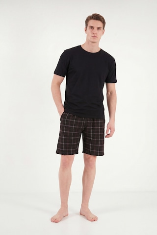 Buratti Pamuklu Regular Fit Bağlamalı Cepli Pijama Şort Erkek Şort 6574004 Siyah-bordo