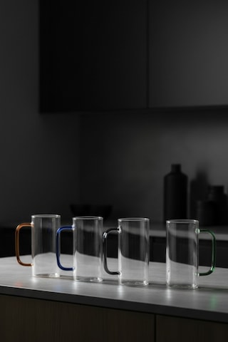 4 Kişilik Geometrik Tasarım Cam Çay Kupa Takımı 380 Ml Beyaz