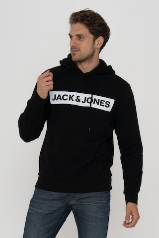 Jack & Jones Erkek Logo Baskili Kapüsonlu Sweatshirt - Minder 12214643 Black Koyu Yeşil