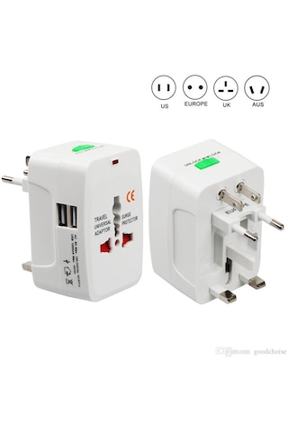 Unıversal Seyahat Adaptörü / 2 Usb Li Çoklu Priz Çevirici Adaptör