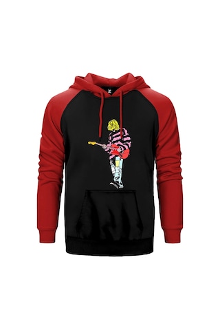 Nirvana Kurt Cobain Siluet Kırmızı Renk Reglan Kol Kapşonlu Sweatshirt Kırmızı