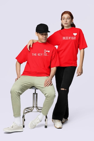 Nevermind Unisex Kadın Erkek The Key To Çift Sevgili T-shirt 2'li Set Takım Kırmızı