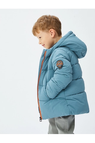 Koton Erkek Bebek Kapşonlu Şişme Mont Fermuarlı Peluş Astarlı Mavi