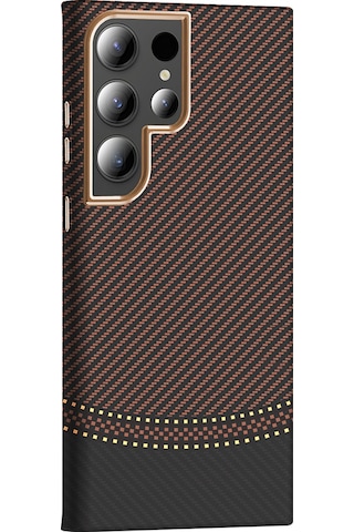Galaxy S23 Ultra Uyumlu Kılıf M-safe Şarj Özellikli Karbon Fiber Görünümlü App Gros Kapak - Lacivert