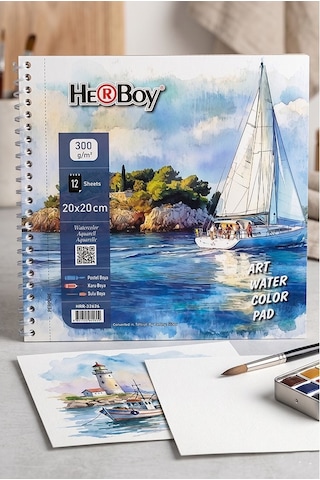 Telli Suluboya Eskiz Defteri 20x20 Cm 1 Adet Herboy 300 Gr Sulu Boya Eskiz Defteri Karakalem Çizim 12 Sayfa Dokulu Kağıt