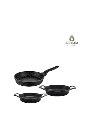 Jasper 3 Parça Döküm Tava & Sahan Seti Siyah