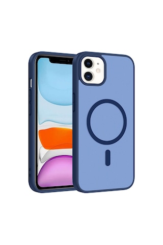 Ardemix Apple iPhone Uyumlu 11 Kılıf M-safe Şarj Özellikli Zore Babet Kapak - Mavi
