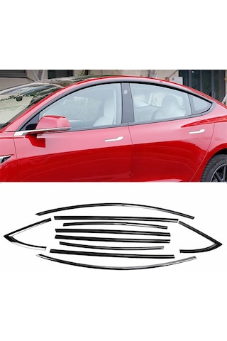 Autogp Tesla Model Y Cam Çerçevesi Kenar Çıtası Pianoblack Tamtur 10 Parça 2020 / 2024