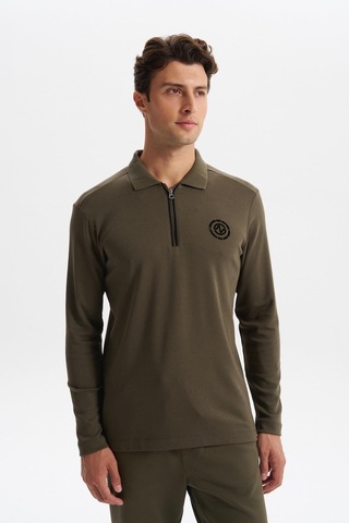 Arma Erkek Slim Fit Fermuarlı Polo Yaka Sweatshirt İnce Modal Pamuk Elastan Karışımlı Örme İnterlok Kumaş K30554989102 Haki