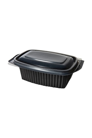 1000 Cc Pp Kapaklı Sıcak Yemek Kabı 24 Lü Mikrodalgaya Uygun Sızdırmaz Paket Servis Kabı Siyah