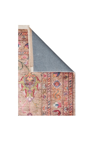 Anatolia Atk08 Floral Desenli Bej Vintage Salon Halısı Kaymaz Makinede Yıkanabilir