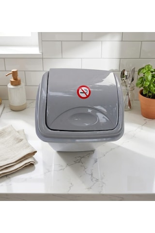 Plastik Elegance 7,5 Litre Sallanır Kapaklı Çok Amaçlı Çöp Kovası Gri