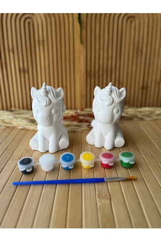 Taş Boyama Seti 10 Cm Unicorn Figürlü 2 Li Çocuk Boyama Aktivite Seti - Hediyelik