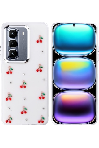 İnfinix Hot 50 Pro Plus 4g Kılıf Airbag Tasarımlı Simli Şeffaf Kutup Kapak - Kiraz Kiraz