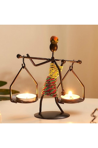 Sume Kadın Figürlü Metal Ferforje Tealight Mumluk Ev Dekoru Süs Altın