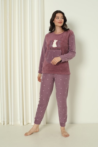 Wordex Fwn 04-3302 Peluş Welsoft Polar Kışlık Yumoş Tavşanlı Kadın Pijama Takımı Lila