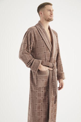 Jakarlı %100 Cotton Erkek Bornozu Kahve