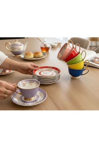 6'lı Porselen Blossi Mix Kahve Fincanı-5398 Çok Renkli