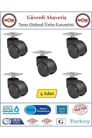 Tablalı Mobilya Tekerleği - Dönerli Tablalı Tekerlek - 5 Adet