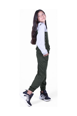 Panios Kids Kız Çocuk Fileli Baskılı Eşofman Takımı Haki